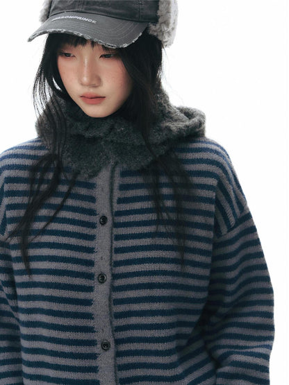 NAPSNAPS Vintage Button Earflap Scarf Knitted Women&