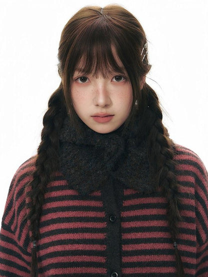 NAPSNAPS Vintage Button Earflap Scarf Knitted Women&