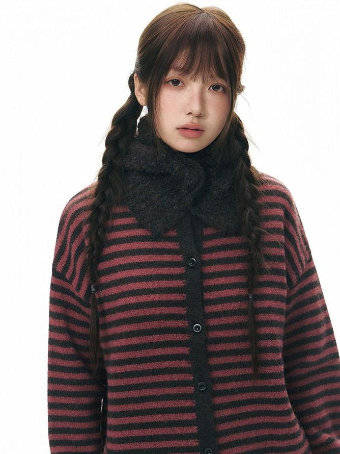 NAPSNAPS Vintage Button Earflap Scarf Knitted Women&