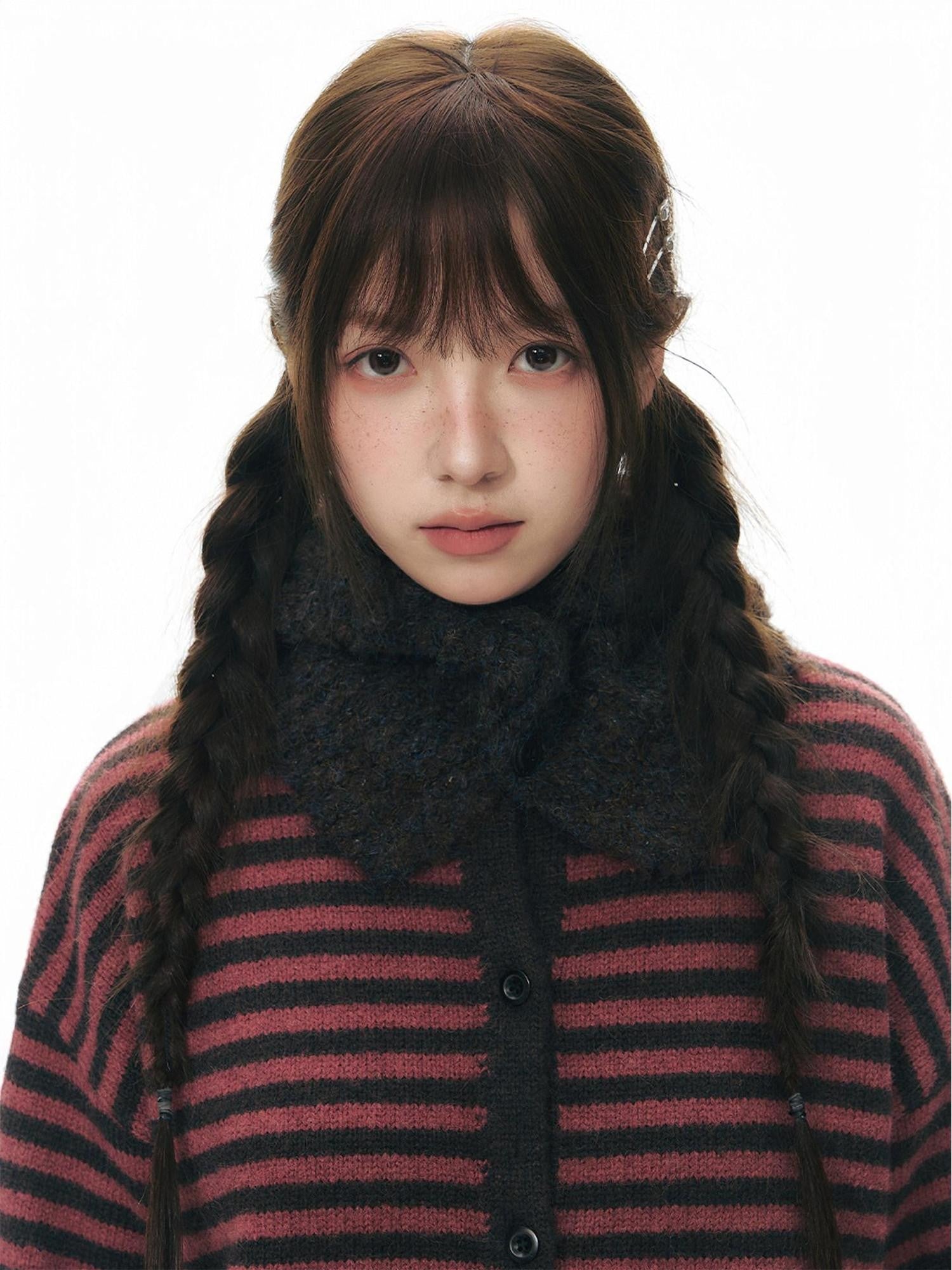 NAPSNAPS Vintage Button Earflap Scarf Knitted Women&