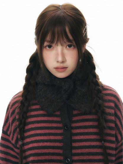 NAPSNAPS Vintage Button Earflap Scarf Knitted Women&