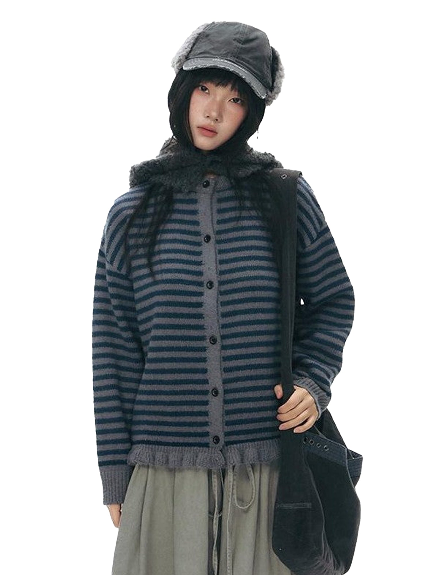 NAPSNAPS Vintage Button Earflap Scarf Knitted Women&