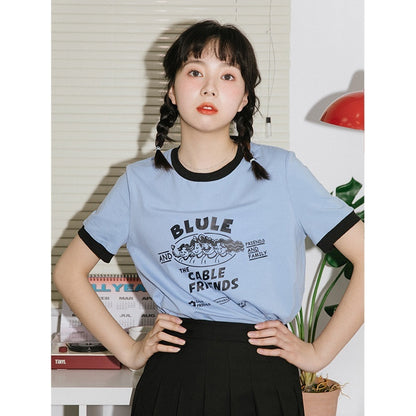NAPSNAPS Vintage Cartoon Text Print Slim Crop Women&