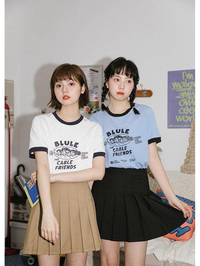 NAPSNAPS Vintage Cartoon Text Print Slim Crop Women&