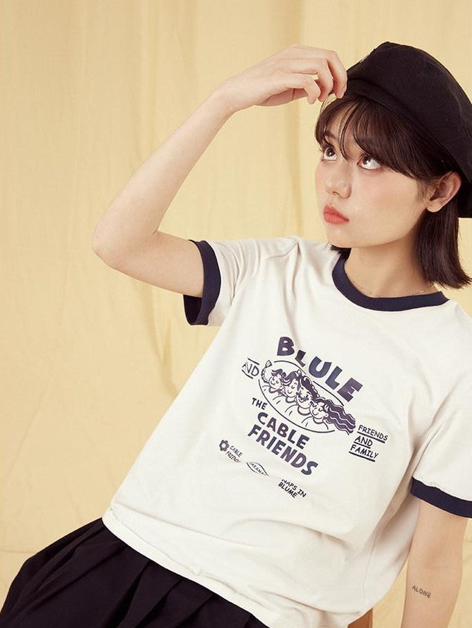 NAPSNAPS Vintage Cartoon Text Print Slim Crop Women&
