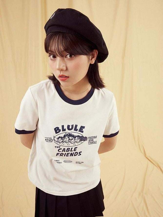 NAPSNAPS Vintage Cartoon Text Print Slim Crop Women&