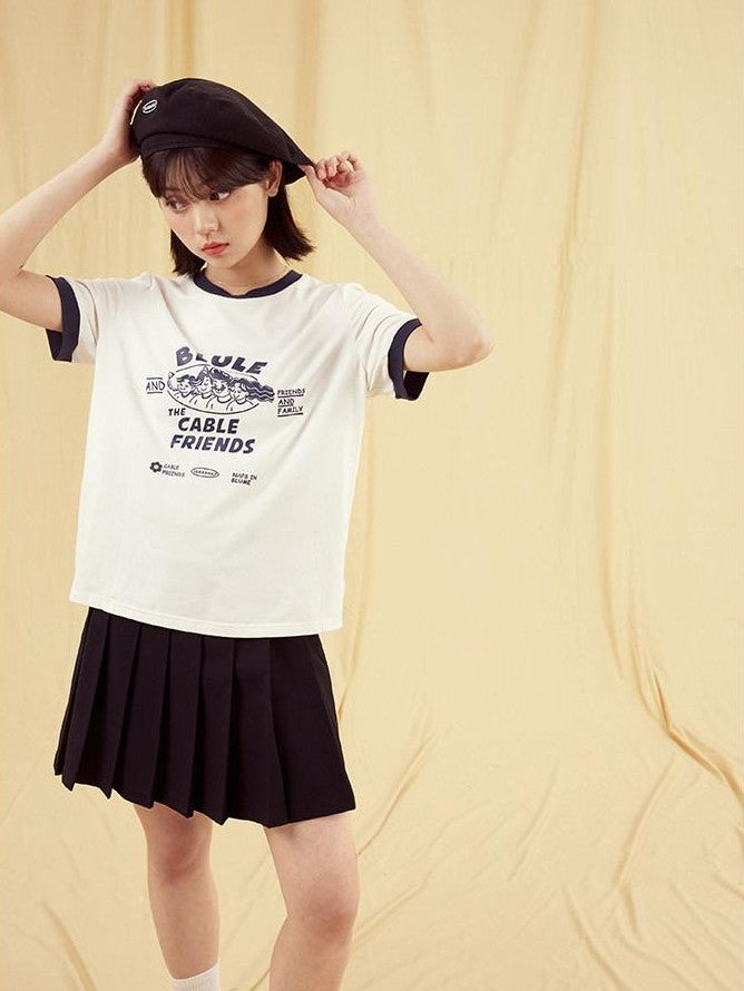 NAPSNAPS Vintage Cartoon Text Print Slim Crop Women&