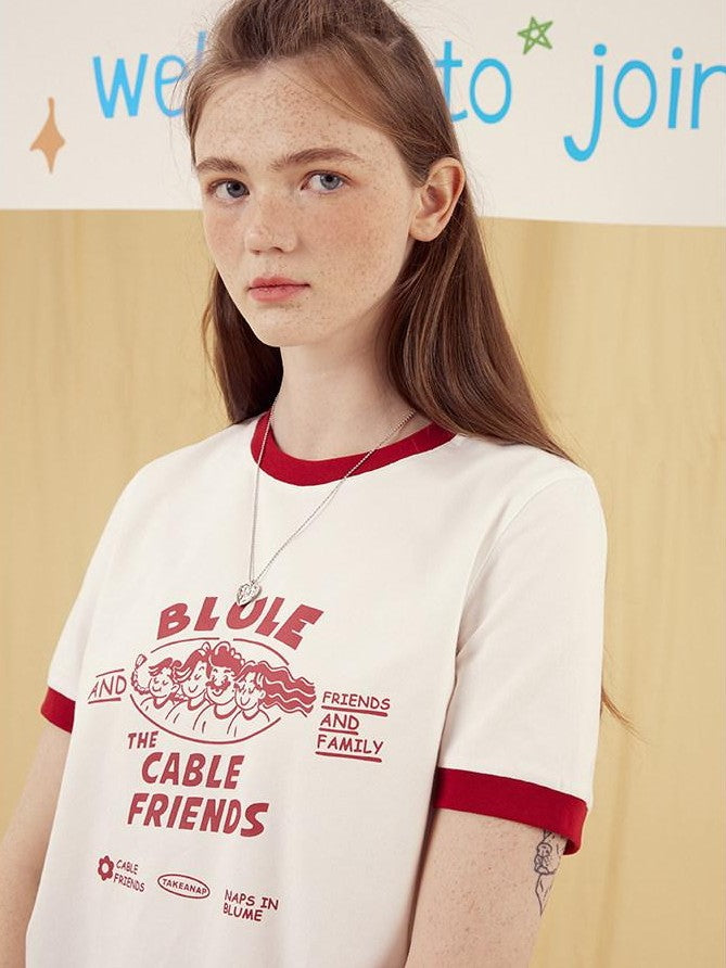 NAPSNAPS Vintage Cartoon Text Print Slim Crop Women&