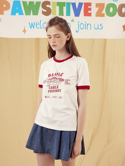 NAPSNAPS Vintage Cartoon Text Print Slim Crop Women&
