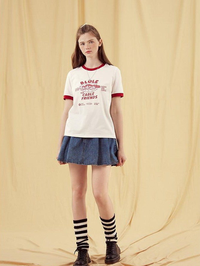 NAPSNAPS Vintage Cartoon Text Print Slim Crop Women&