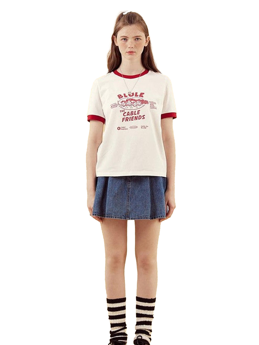 NAPSNAPS Vintage Cartoon Text Print Slim Crop Women&