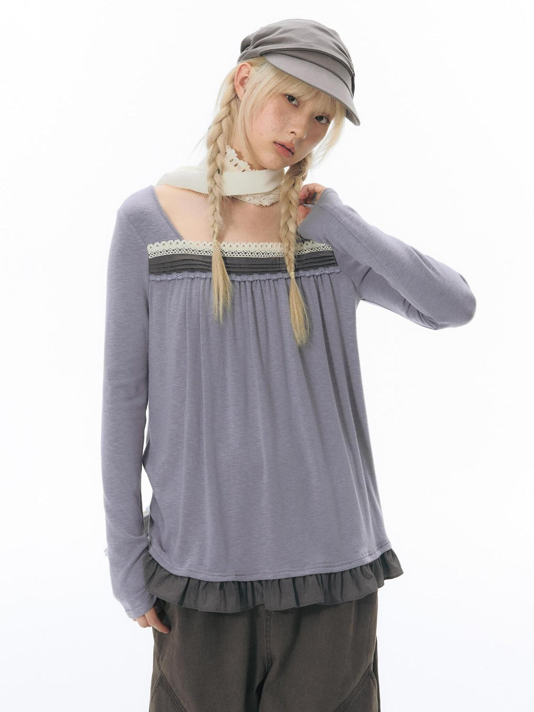 NAPSNAPS Vintage Color Block Lace Trim Knit Women&