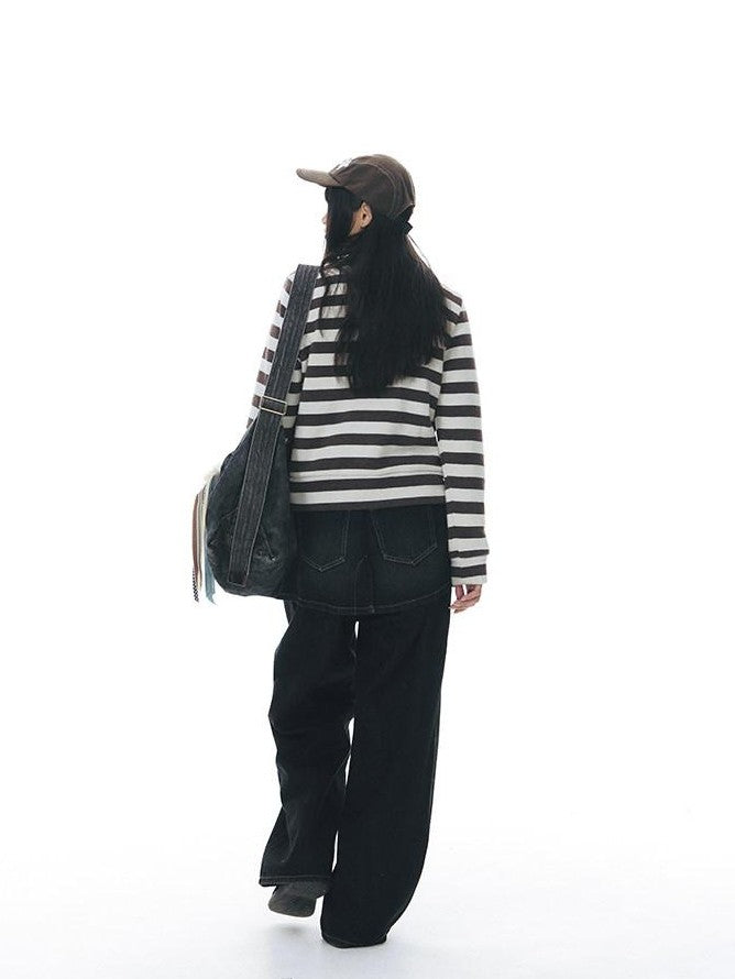 NAPSNAPS Vintage Deep Blue Pleated Spliced Washed Women&