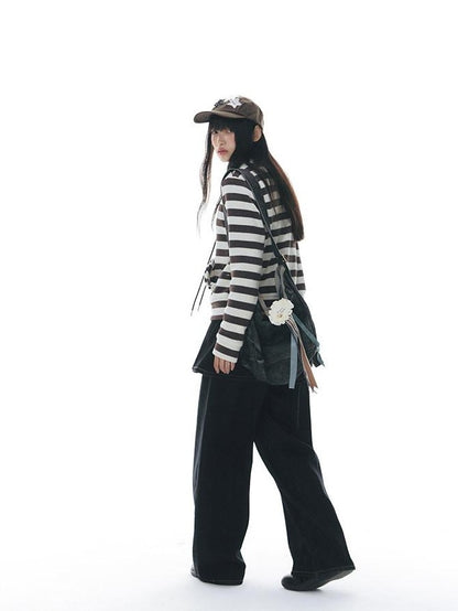 NAPSNAPS Vintage Deep Blue Pleated Spliced Washed Women&