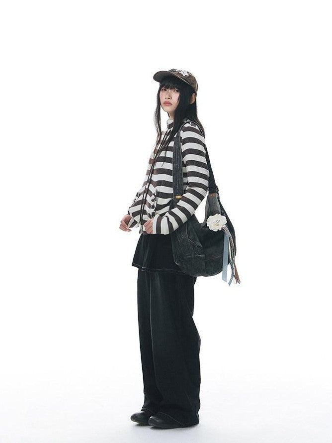 NAPSNAPS Vintage Deep Blue Pleated Spliced Washed Women&