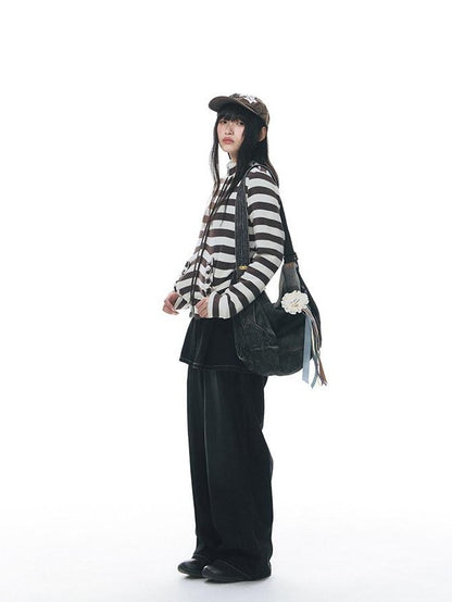 NAPSNAPS Vintage Deep Blue Pleated Spliced Washed Women&