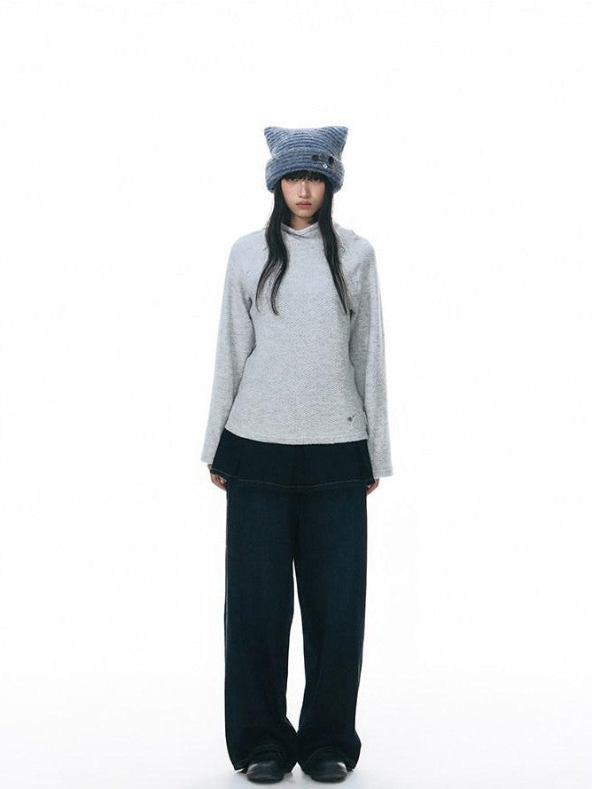 NAPSNAPS Vintage Deep Blue Pleated Spliced Washed Women&