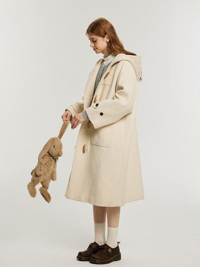 NAPSNAPS Vintage Duffle Toggle Hooded Pockets College Women&