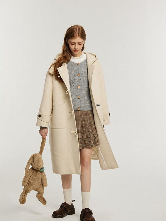 NAPSNAPS Vintage Duffle Toggle Hooded Pockets College Women&