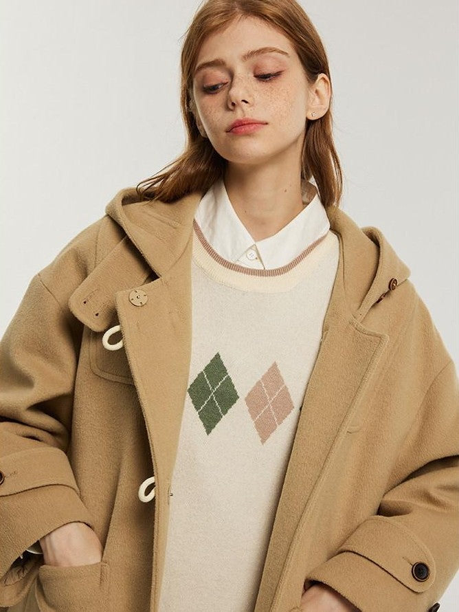 NAPSNAPS Vintage Duffle Toggle Hooded Pockets College Women&