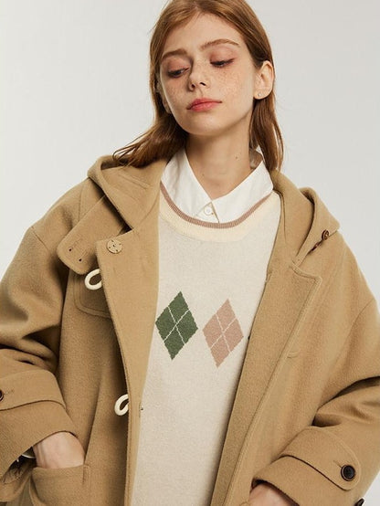NAPSNAPS Vintage Duffle Toggle Hooded Pockets College Women&