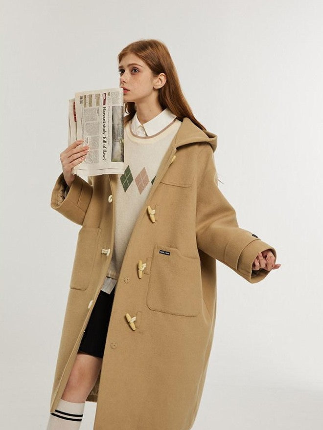 NAPSNAPS Vintage Duffle Toggle Hooded Pockets College Women&