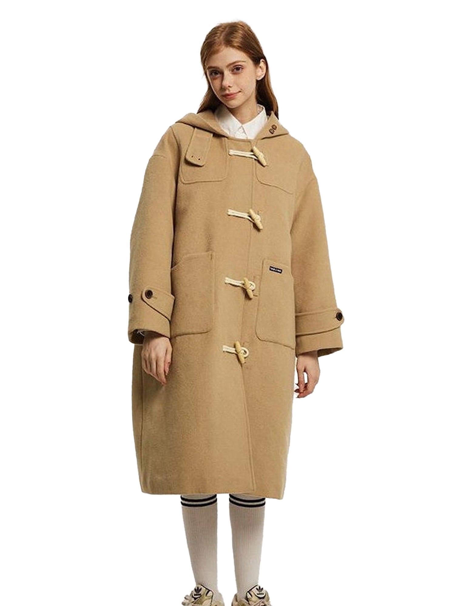 NAPSNAPS Vintage Duffle Toggle Hooded Pockets College Women&