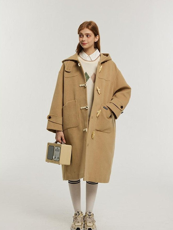 NAPSNAPS Vintage Duffle Toggle Hooded Pockets College Women&