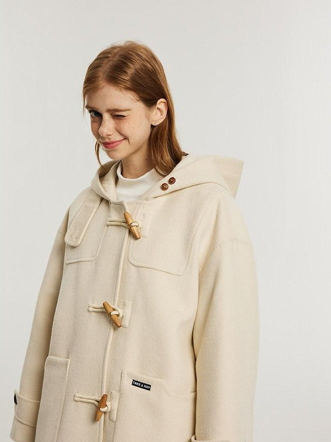 NAPSNAPS Vintage Duffle Toggle Hooded Pockets College Women&