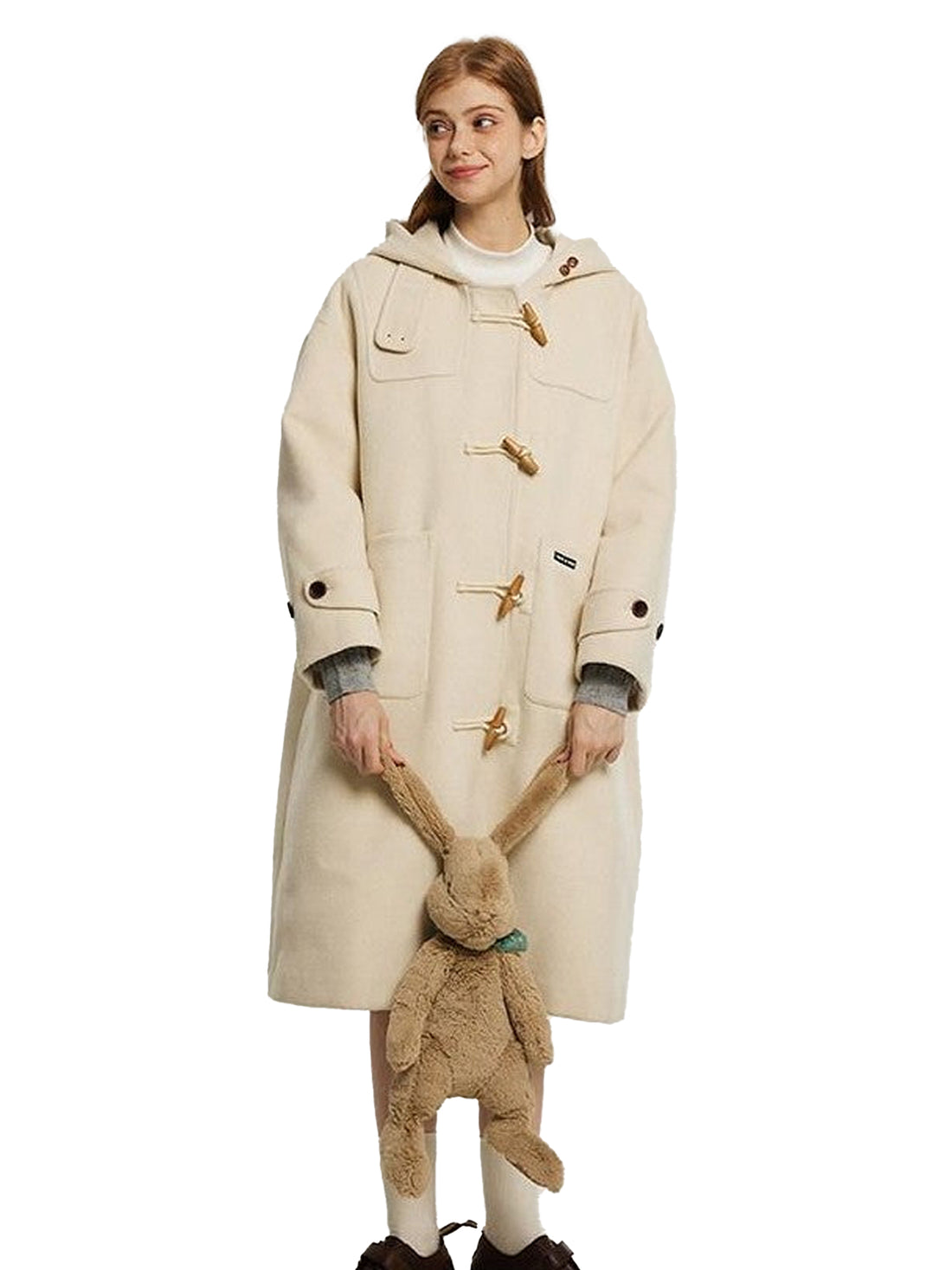 NAPSNAPS Vintage Duffle Toggle Hooded Pockets College Women&
