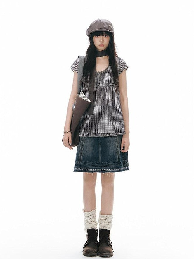 NAPSNAPS Vintage Embroidered Distressed Frayed Hem Women&