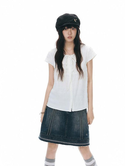 NAPSNAPS Vintage Embroidered Distressed Frayed Hem Women&