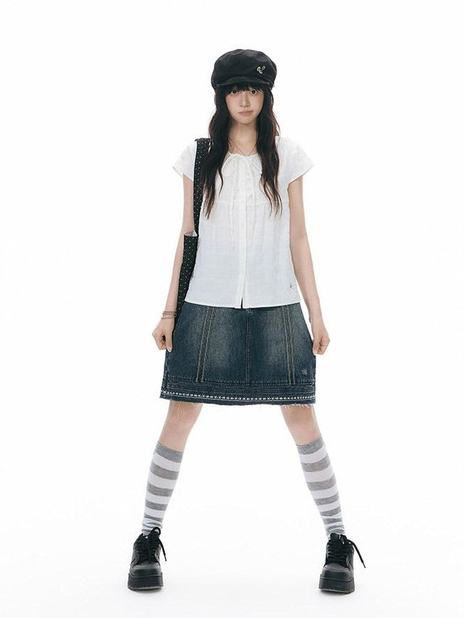 NAPSNAPS Vintage Embroidered Distressed Frayed Hem Women&