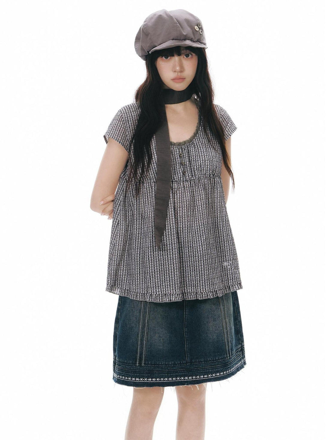 NAPSNAPS Vintage Embroidered Distressed Frayed Hem Women&