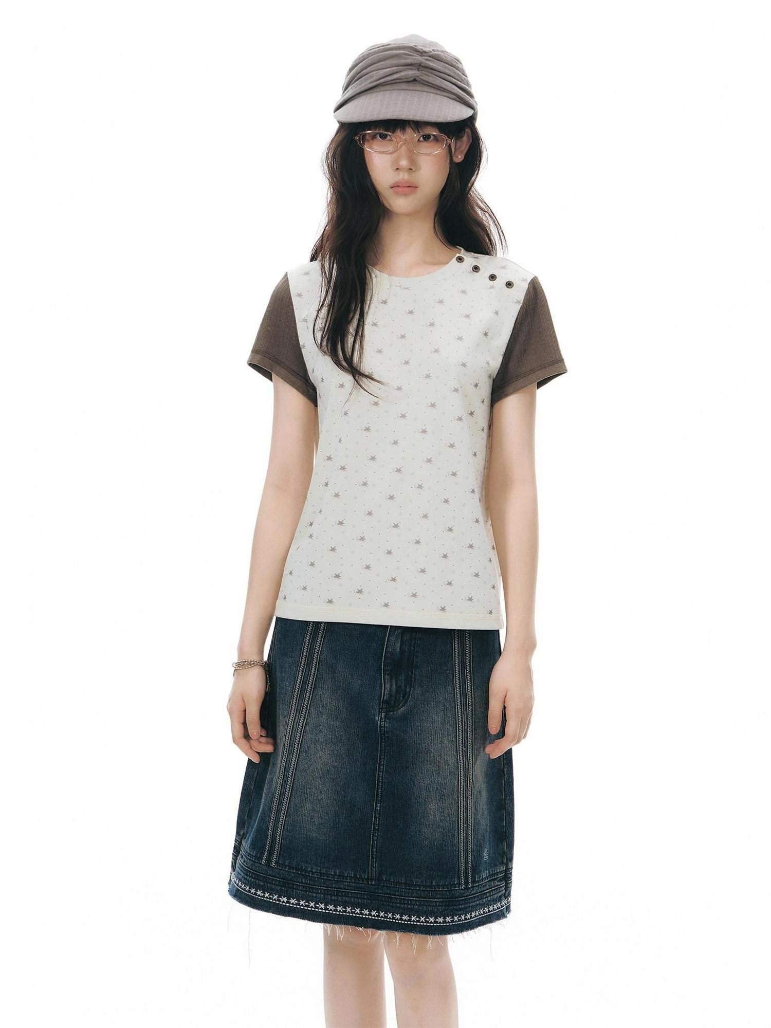 NAPSNAPS Vintage Embroidered Distressed Frayed Hem Women&