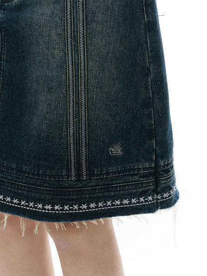 NAPSNAPS Vintage Embroidered Distressed Frayed Hem Women&