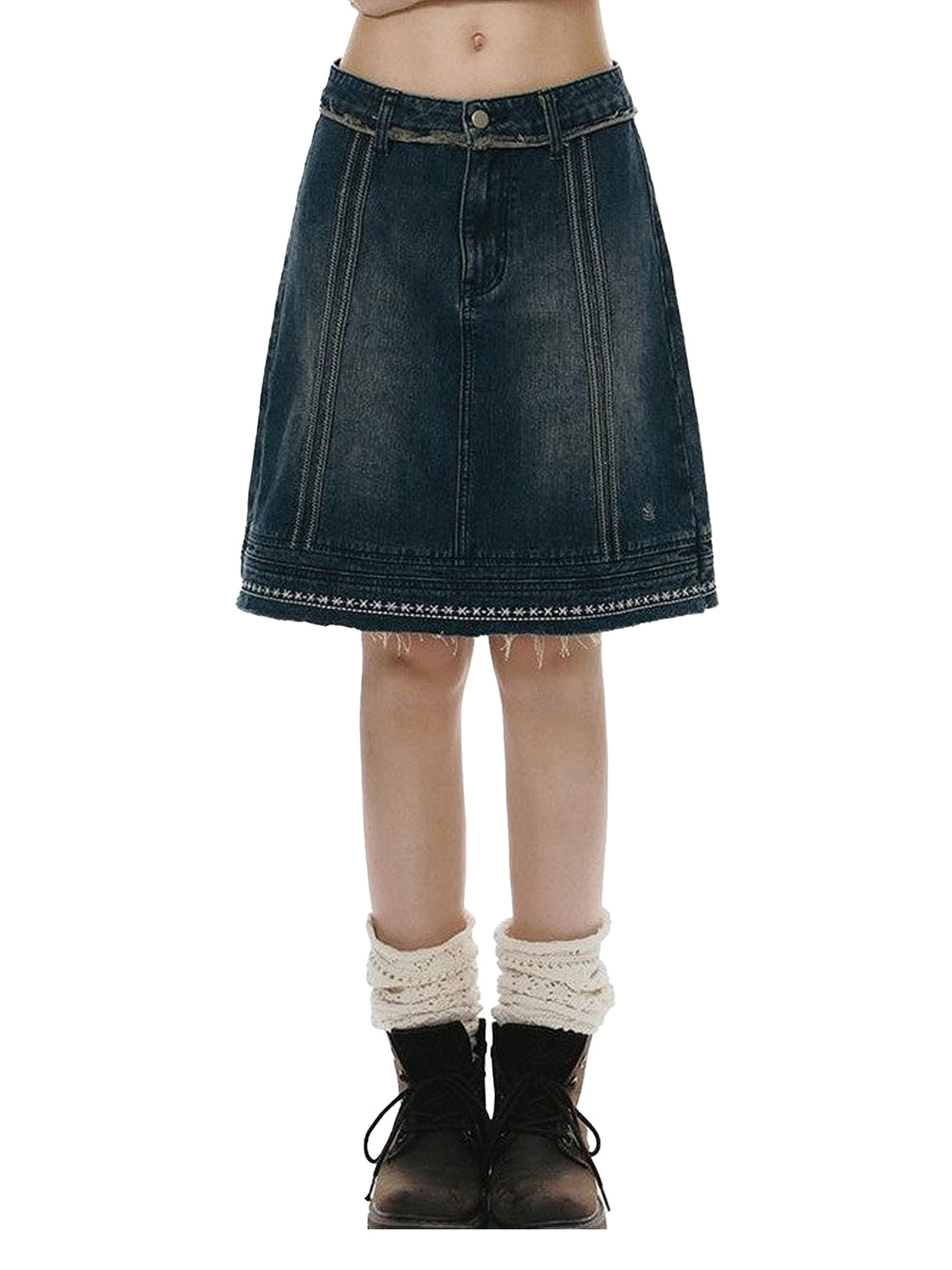 NAPSNAPS Vintage Embroidered Distressed Frayed Hem Women&
