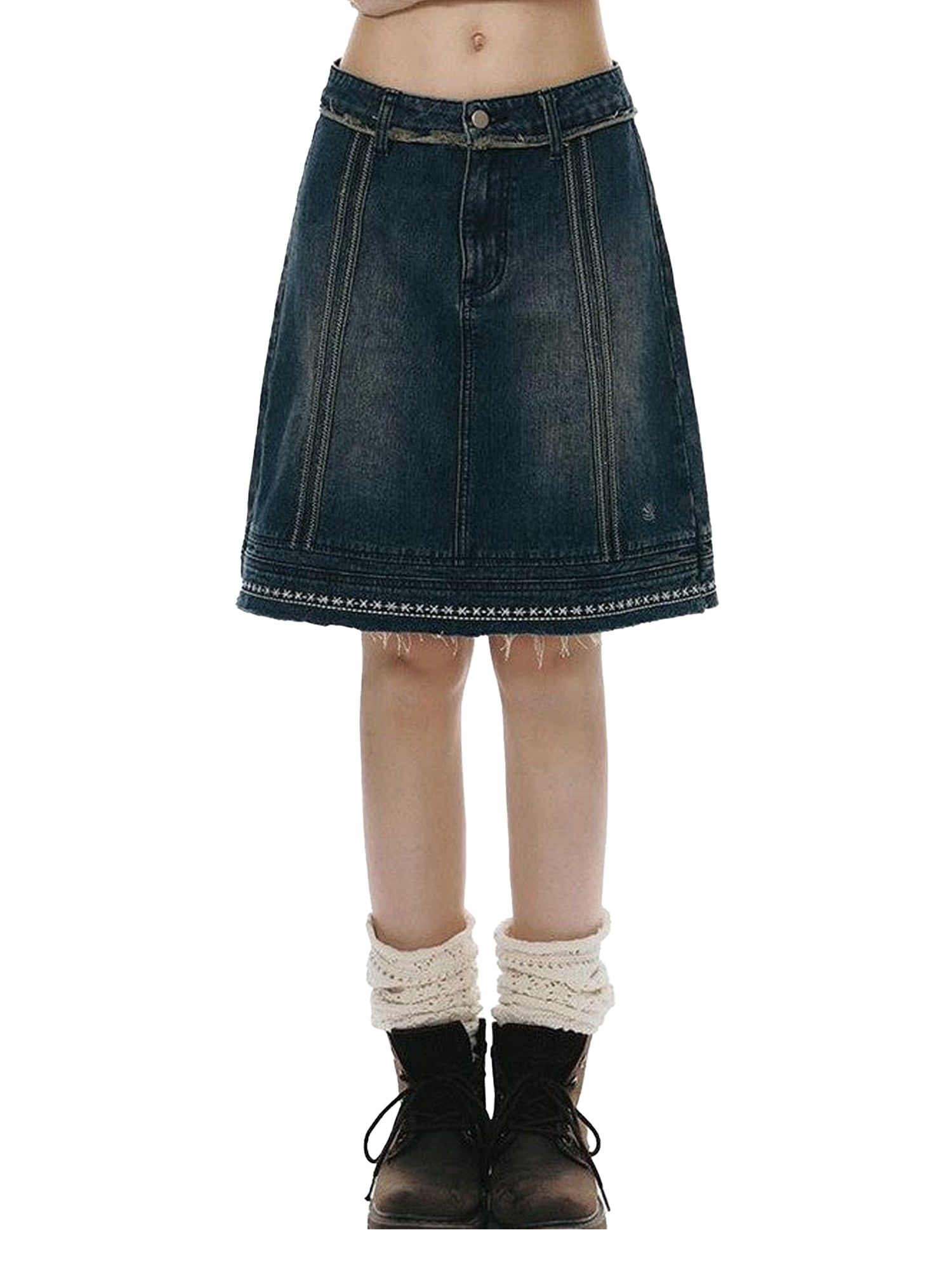 NAPSNAPS Vintage Embroidered Distressed Frayed Hem Women&