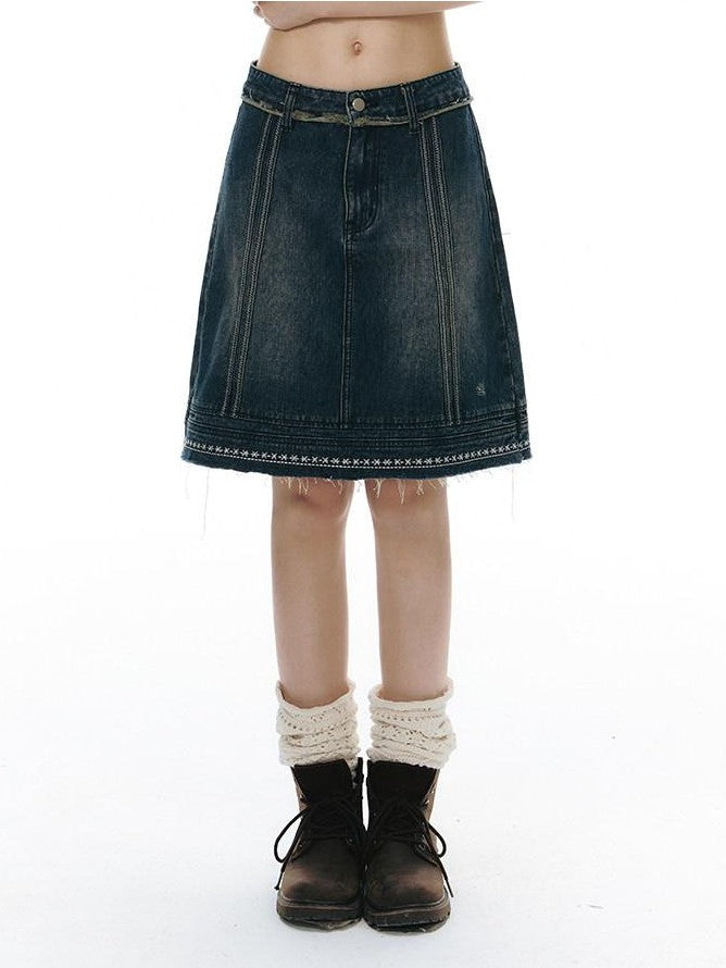 NAPSNAPS Vintage Embroidered Distressed Frayed Hem Women&