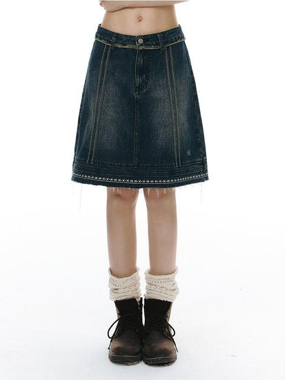 NAPSNAPS Vintage Embroidered Distressed Frayed Hem Women&