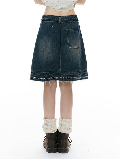 NAPSNAPS Vintage Embroidered Distressed Frayed Hem Women&