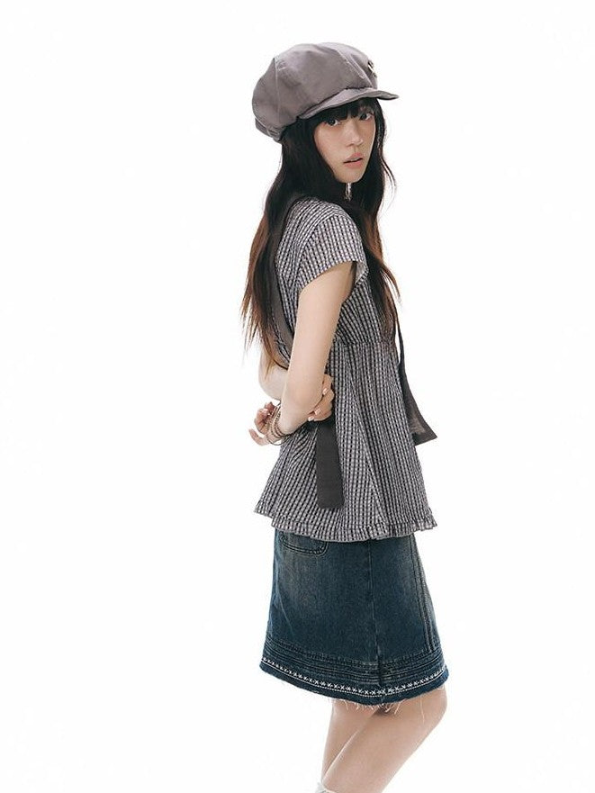 NAPSNAPS Vintage Embroidered Distressed Frayed Hem Women&