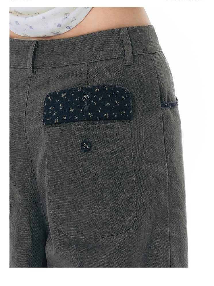 NAPSNAPS Vintage Floral Spliced Wide Leg Women&