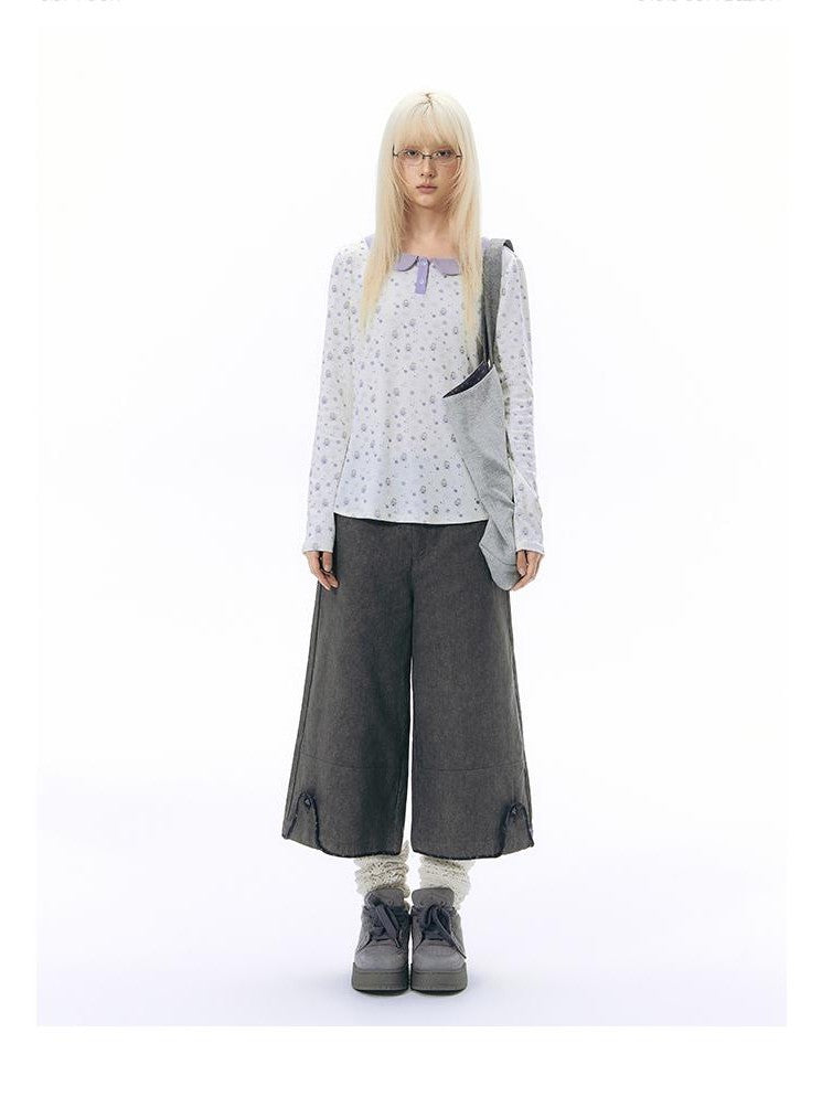 NAPSNAPS Vintage Floral Spliced Wide Leg Women&