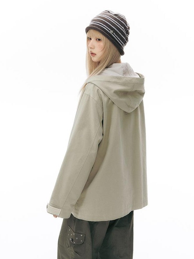 NAPSNAPS Vintage Hooded Patchwork Pocket Straight Women&
