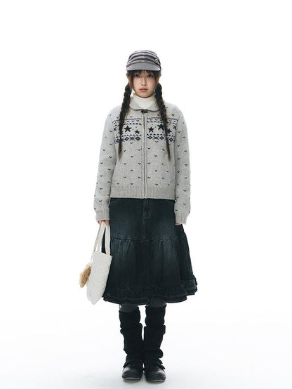 NAPSNAPS Vintage Lace Washed Denim Puff Flared Women&