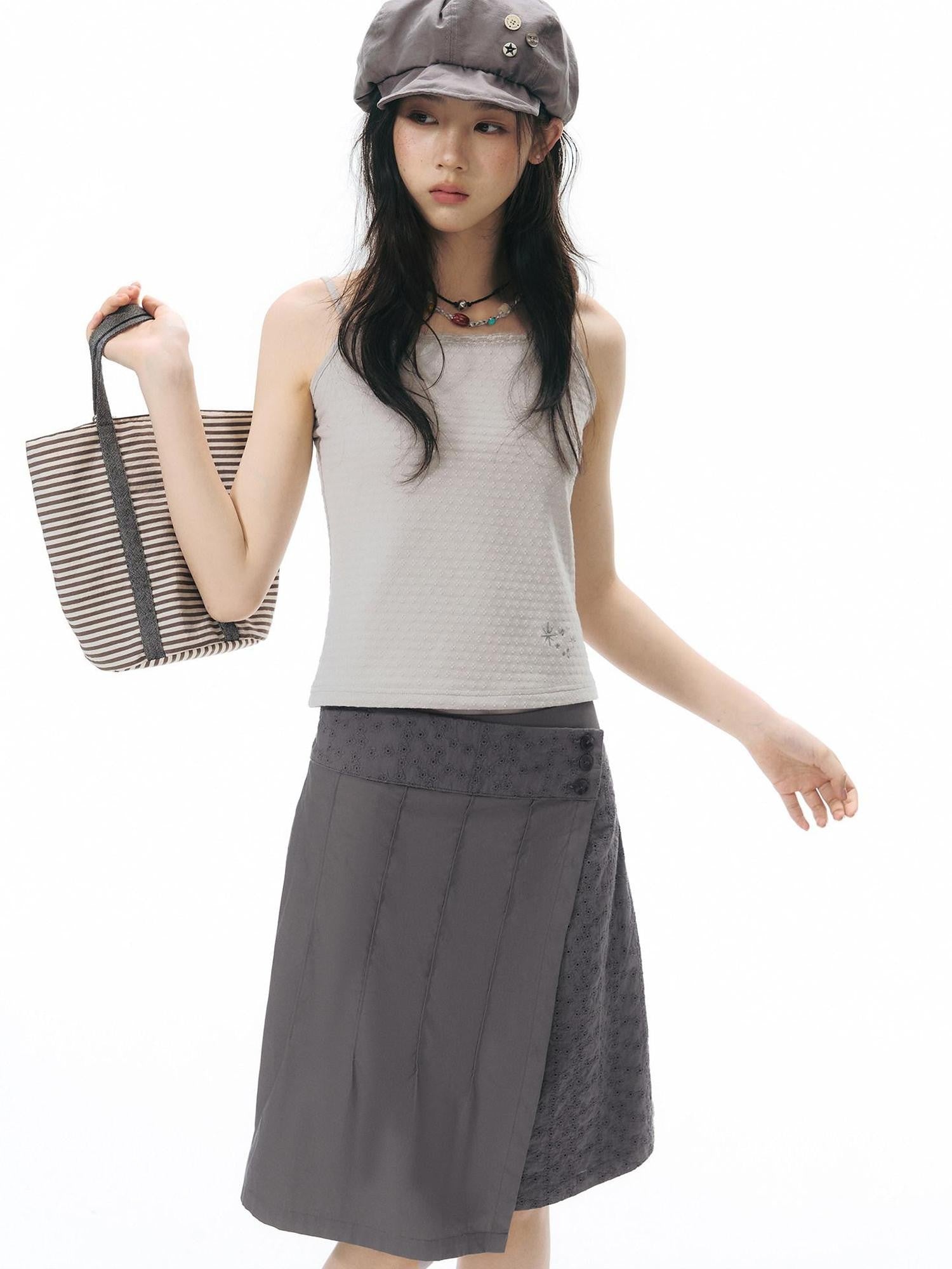 NAPSNAPS Vintage Patchwork Irregular A Line Low Waist Women&