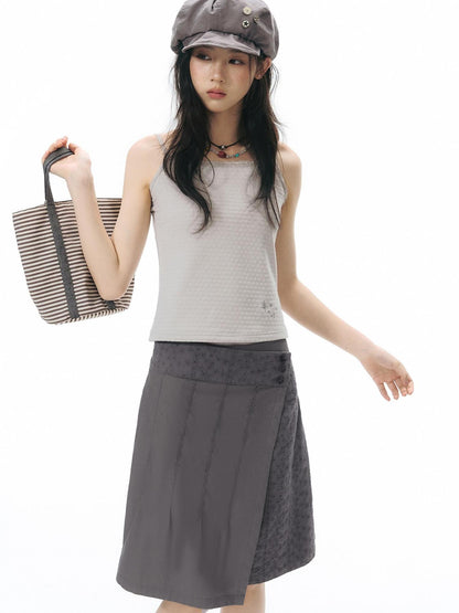 NAPSNAPS Vintage Patchwork Irregular A Line Low Waist Women&