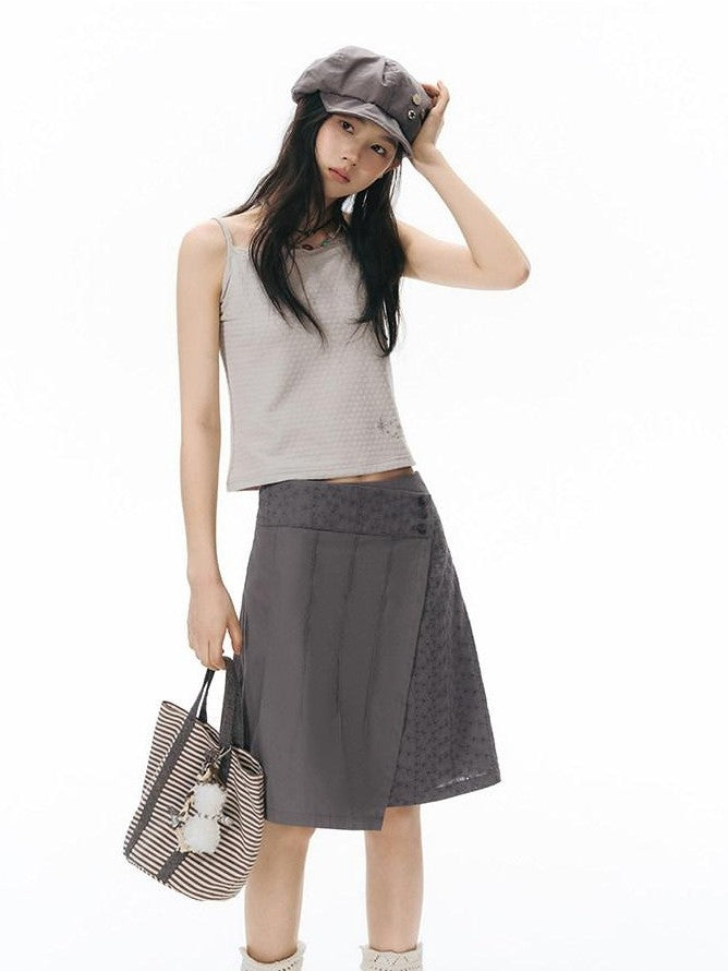 NAPSNAPS Vintage Patchwork Irregular A Line Low Waist Women&