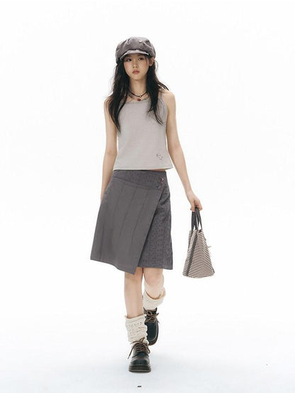 NAPSNAPS Vintage Patchwork Irregular A Line Low Waist Women&